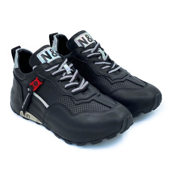 Кроссовки Nila&amp;Nila черные кожаные со сквозной перфорацией - фото 7, ZN10880 NIL NERO