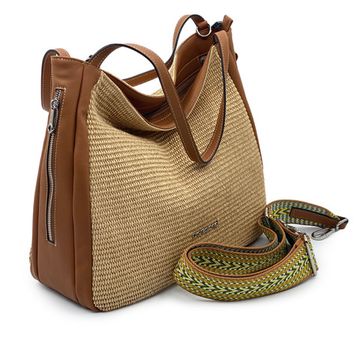 Сумка Di Gregorio кожа/текстиль коричневая/бежевая - фото 2, 3718 DG NATURALE