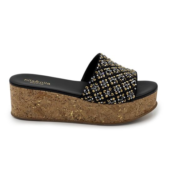 Сабо NILA&amp;NILA черные кожаные со стразами - фото 1, PERT02F NIL