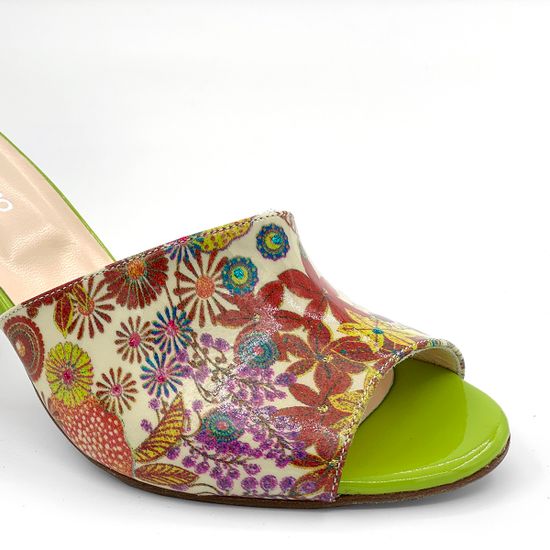 Мюли Rosso&amp;Nero лакированные салатовые расписные - фото 6, 3609 RN