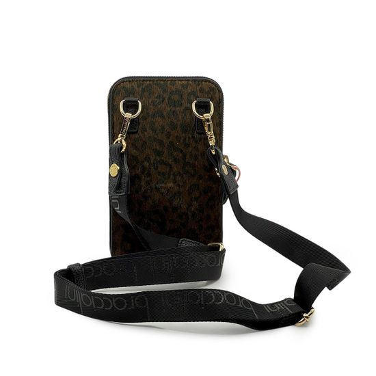 Сумка кросс-боди Braccialini черная/коричневая кожаная с принтом "леопард" - фото 3,