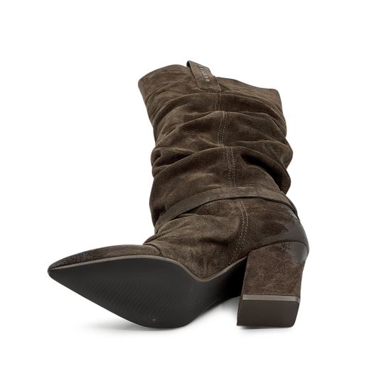 Полусапоги казаки MIMMU коричневые замшевые демисезонные - фото 4, M2726M13 MIM CASTAGNO