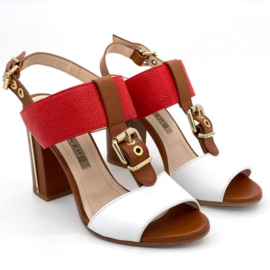 Босоножки Renzi кожаные триколор красный коричневый белый - фото 7, 501806 RZ