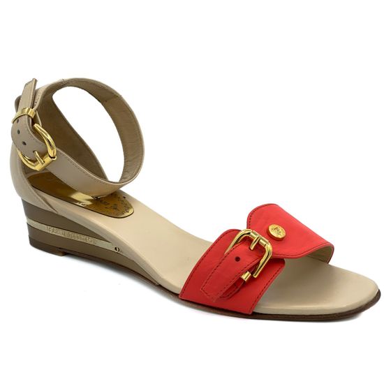 Босоножки Loretta Pettinari бежево-красные кожаные - фото 2, 