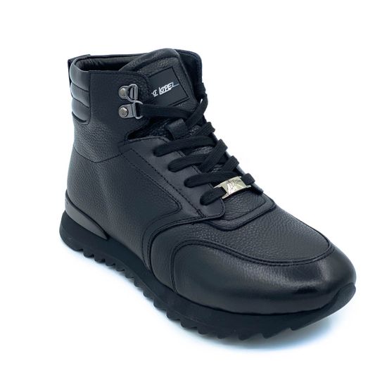 Ботинки  Marcelo Lopez черные кожаные МЕХ - фото 2, 