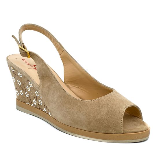 Босоножки Giorgio Piergentili бежевые замшевые со стразами - фото 2, 