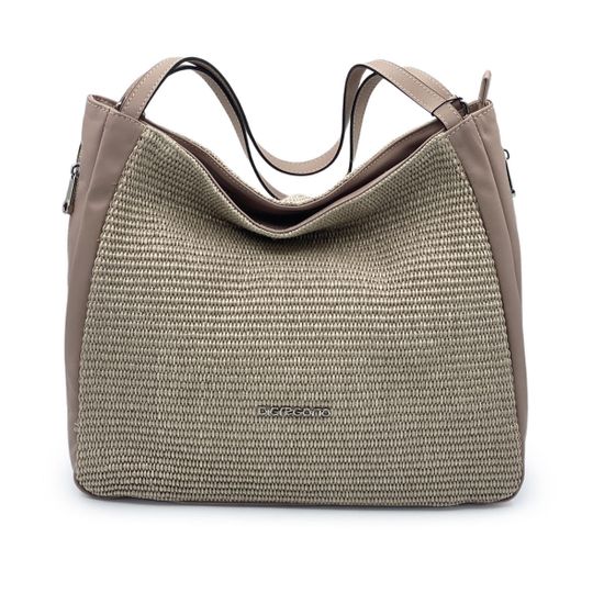 Сумка Di Gregorio кожа/текстиль розовая/бежевая - фото 1, 