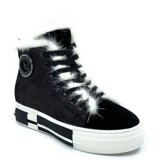 Ботинки Ilasio Renzoni черные замшевые МЕХ на светлой подошве - фото 2, 