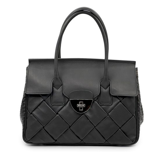 Сумка-саквояж Renato Angi черная кожаная плетенная - фото 1, 3401417 RA NERO