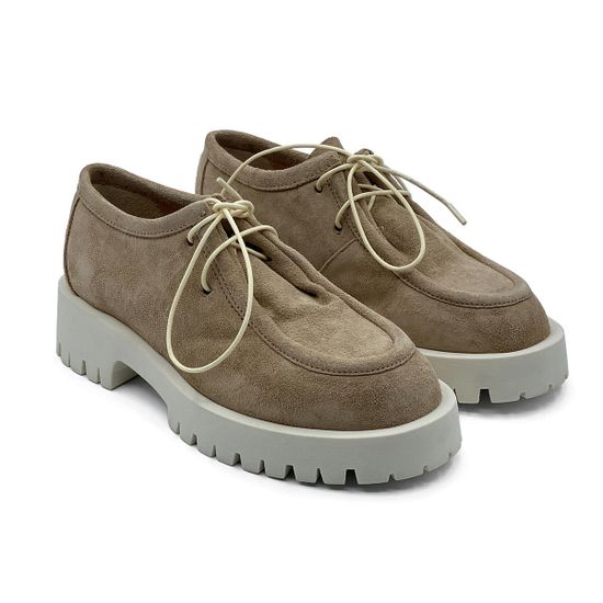 Полуботинки MIMMU замшевые бежевые со шнуровкой - фото 7, E007E2 MIM NUDE