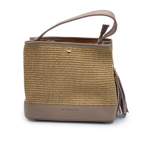 Сумка Di Gregorio розовая/бежевая кожа/текстиль - фото 1, 