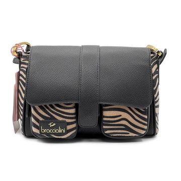 Сумка Braccialini черная/коричневая кожаная принт &quot;зебра&quot; - фото 1, B18634 O03 BRA