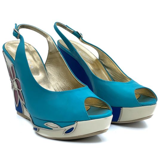 Босоножки Mara голубые кожаные - фото 7, 