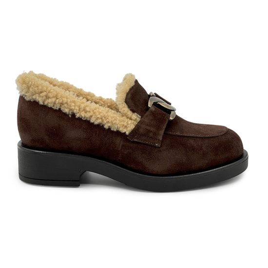 Лоферы Tiffi коричневые замшевые на меху - фото 1, A377 TI MORO