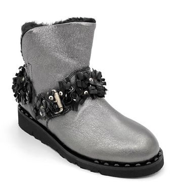 Ботинки Mimmu черно-серебряные кожаные МЕХ - фото 2, BOOTH2 MIM