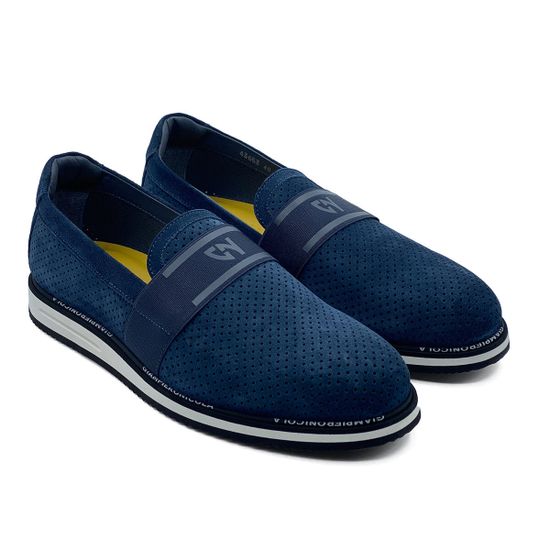 Лоферы Giampieronicola синие замшевые с перфорацией - фото 7, 