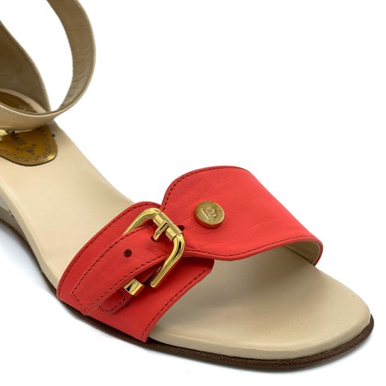 Босоножки Loretta Pettinari бежево-красные кожаные - фото 6, 