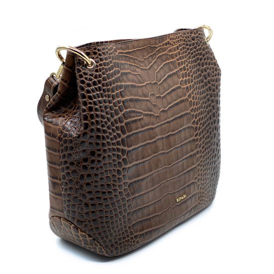 Сумочка Ripani коричневая кожаная тиснение под крокодила - фото 2, 