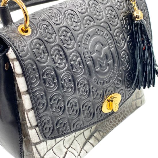 Сумка Marino Orlandi черно-белая крокодил - фото 5, 