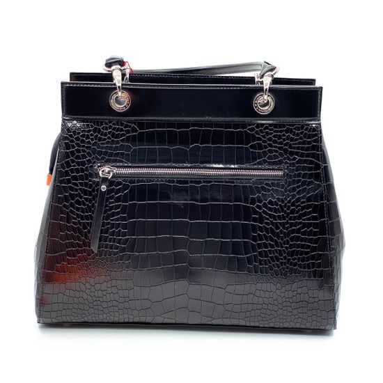 Сумка Marina Creazioni черная кожаная тиснение под крокодила - фото 3, 