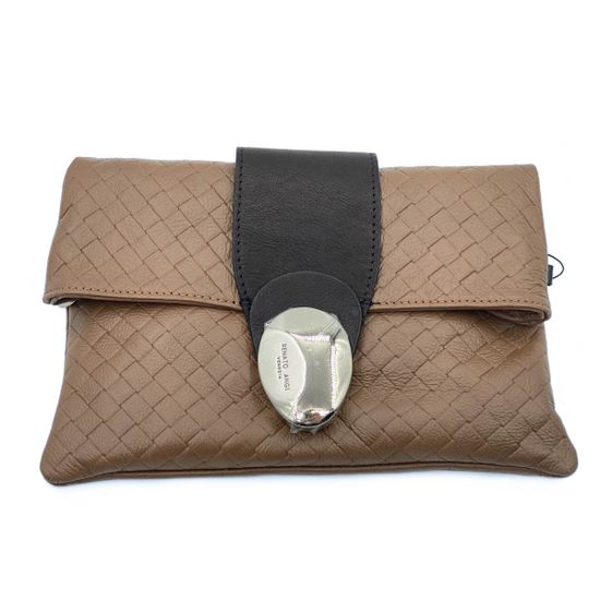 Клатч Renato Angi черно-коричневый кожаный, 