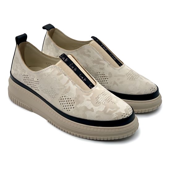 Кеды Lab Milano бежевые кожаные с перфорацией - фото 7, 