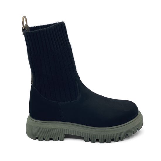 Ботинки Nila Nila черные кожаные на меху на зеленой подошве - фото 1, ZN26285M NIL NERO VERDE