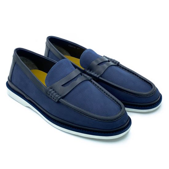 Лоферы Giampieronicola синие комбинация кожи и нубука - фото 7, 