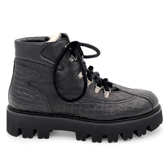 Ботинки Marzetti черные кожаные МЕХ - фото 1, 