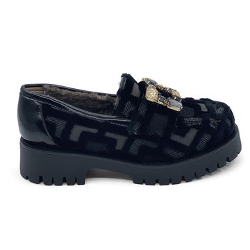 Лоферы NILA NILA черные замша/текстиль на меху - фото 1, VICTORIA-VLM NIL NERO