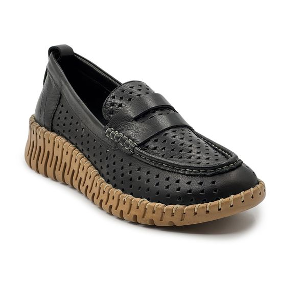 Лоферы Nila Nila черные кожаные с перфорацией - фото 2, ES025YA-165 NIL NERO