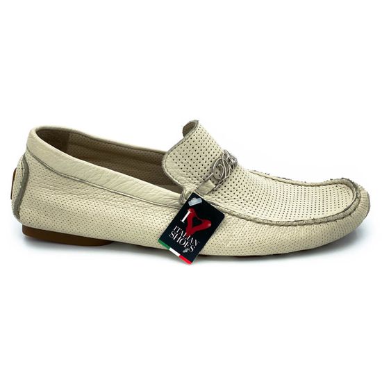 Мокасины Ernesto Dolani бежевые кожаные со сквозной перфорацией - фото 1, 