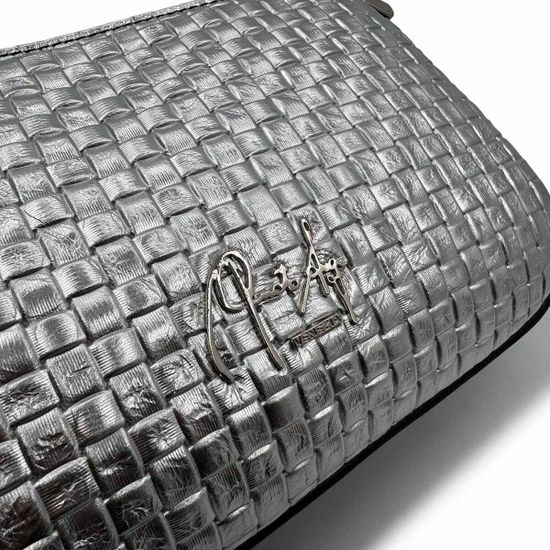 Клатч Renato Angi серебристый кожаный с плетением - фото 4,