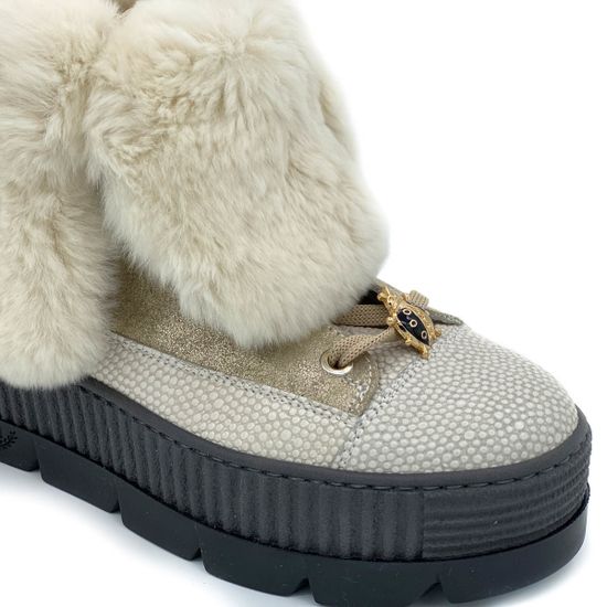 Ботинки Marzetti бело-золотые кожаные МЕХ - фото 5, 