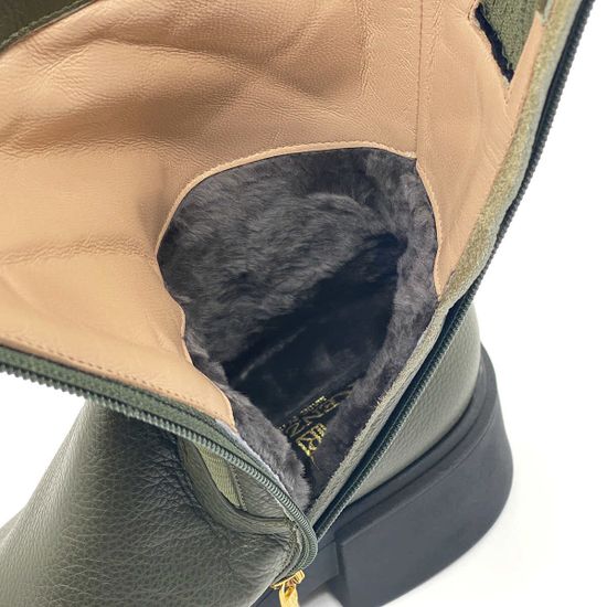 Полусапоги Ilasio Renzoni зеленые комбинация кожи и текстиля МЕХ - фото 7, 5032 IR