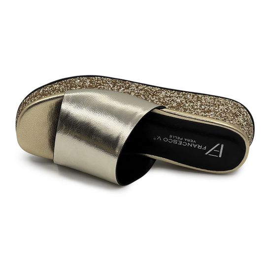Шлепанцы Francesco V золотистые кожаные со стразами - фото 5, T118 FV ORO
