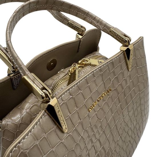 Сумка Gilda Tonelli бежевая лакированная тиснение &quot;крокодил&quot; - фото 4, 