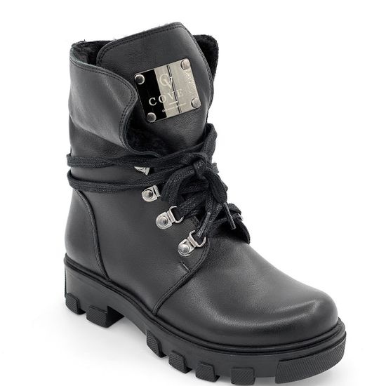 Ботинки Cover черные кожаные МЕХ - фото 2, 7232A-2 COV