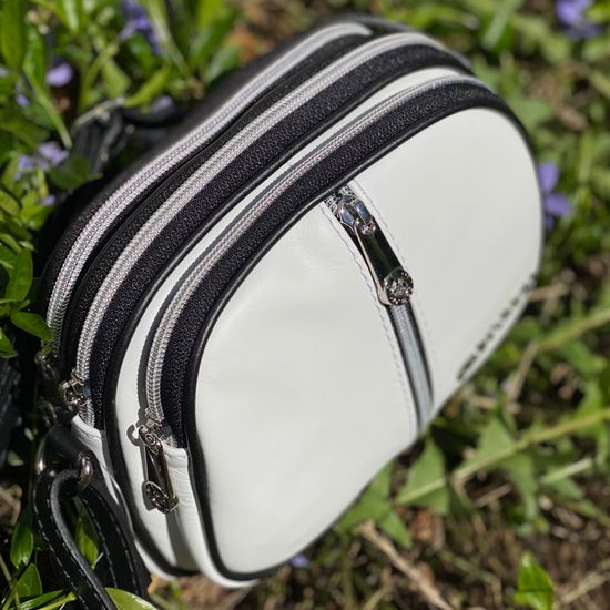 Сумочка Di Gregorio кросс-боди бело-черная кожаная маленькая - фото 3, 8829 DG BIANCO