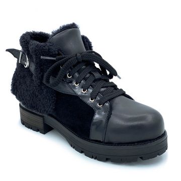 Ботинки Tiffi черные МЕХ комбинация кожи и замши - фото 2, FA27M TI