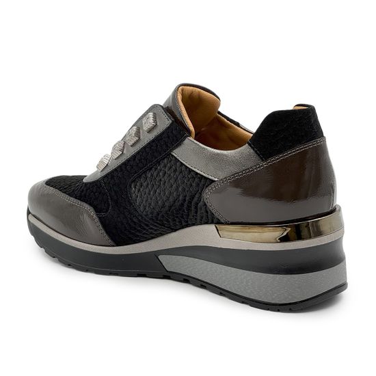 Сникеры Donna Soft черно-серебряные-серые комбинация замши и наплака демисезонные - фото 3, DS1617 DS GRIGIO