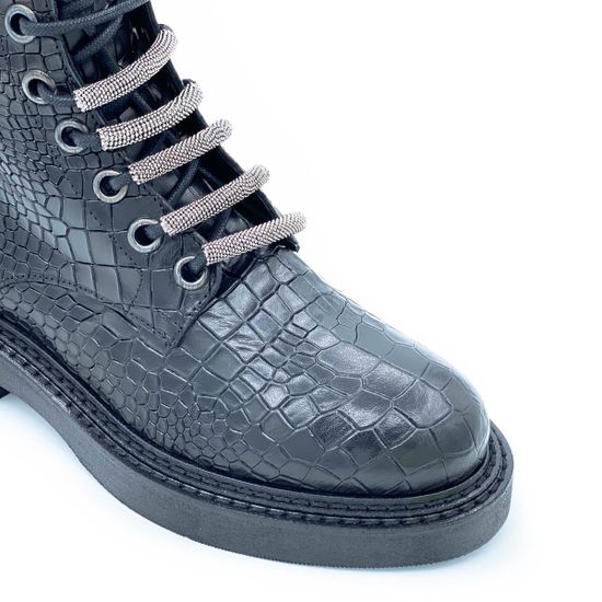 Ботинки Mimmu черные кожаные демисезонные тиснение под крокодила - фото 6, 