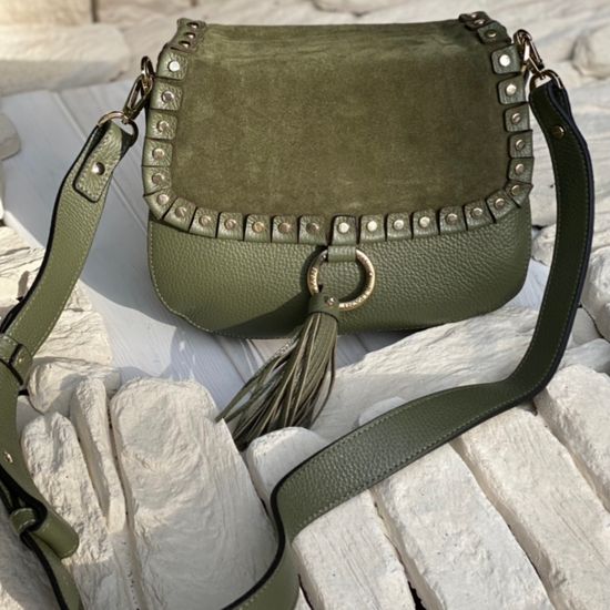 Сумочка Ripani зеленая комбинация кожи и замши - фото 5, 