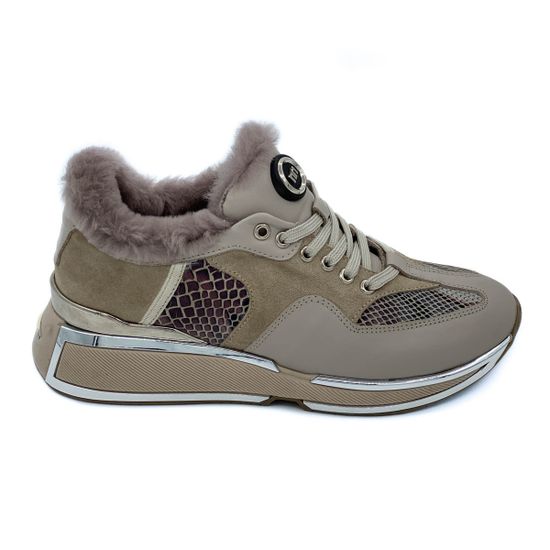 Кроссовки Nila&amp;Nila бежевые комбинация кожи и замши МЕХ - фото 1, 