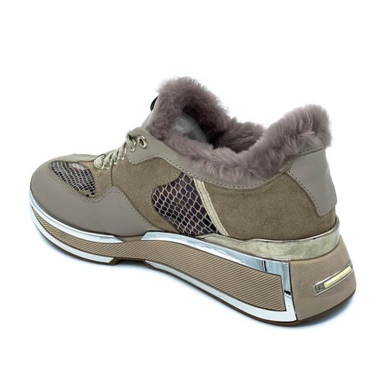 Кроссовки Nila&amp;Nila бежевые комбинация кожи и замши МЕХ - фото 3, 