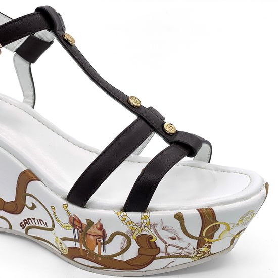 Босоножки Santini кожаные коричневые на танкетке - фото 6, 